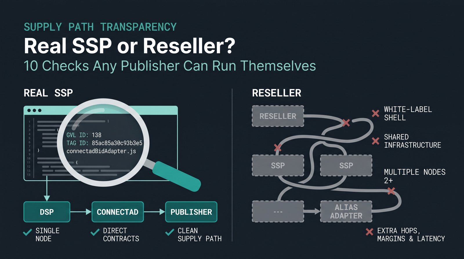 Real SSP or Reseller? Supply path transparency: single-node direct path vs. reseller chain with extra hops